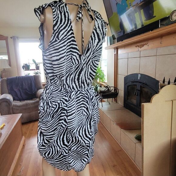 Wrapper Junior Sz 9 Dress Y2K Zebra print sleeveless V-front back tie lined EUC - Picture 5 of 14